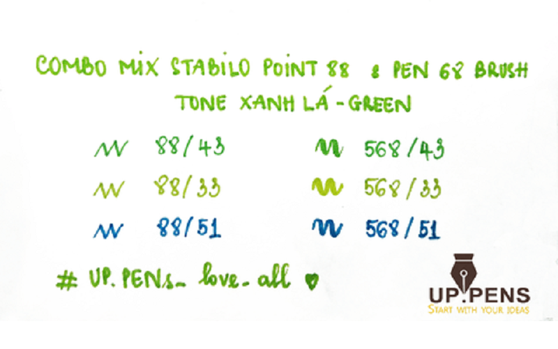 Combo 06 bút Stabilo Point 88 & Pen 68 Brush -  UP.PENS Collection - Green Colors