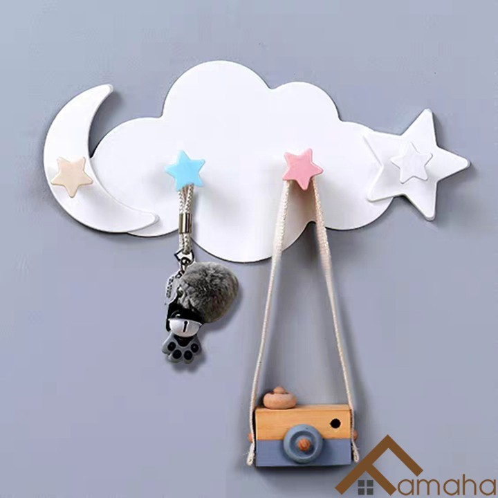 Móc treo đồ dán tường đa năng hình đám mây, Móc treo dán tường hình đám mây siêu cute, móc treo tủ quần áo, nhà bếp, có 4 móc chịu lực