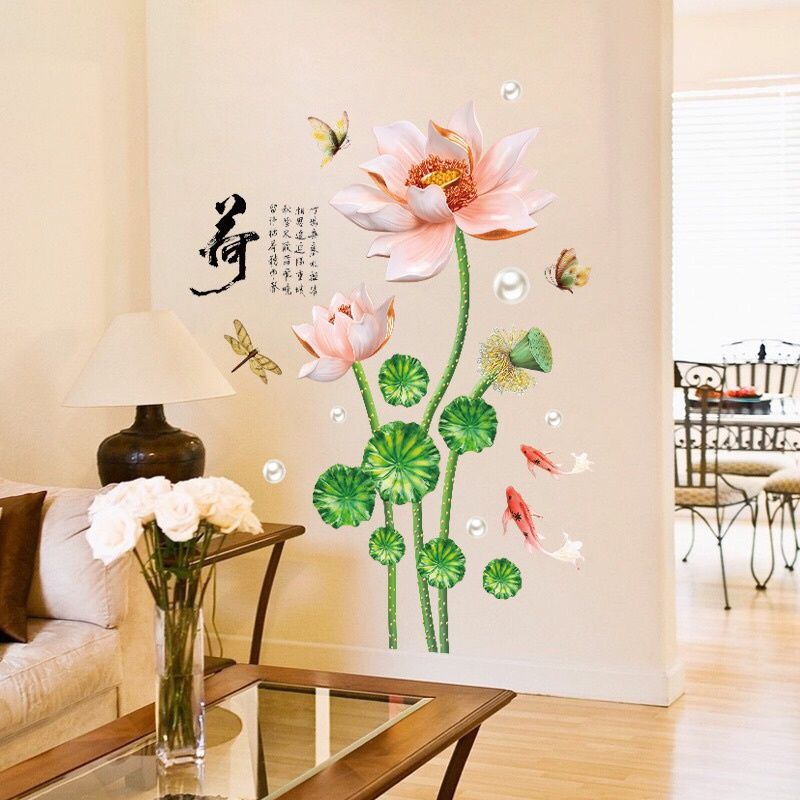 Decal dán tường hoa sen( combo 2 tranh)