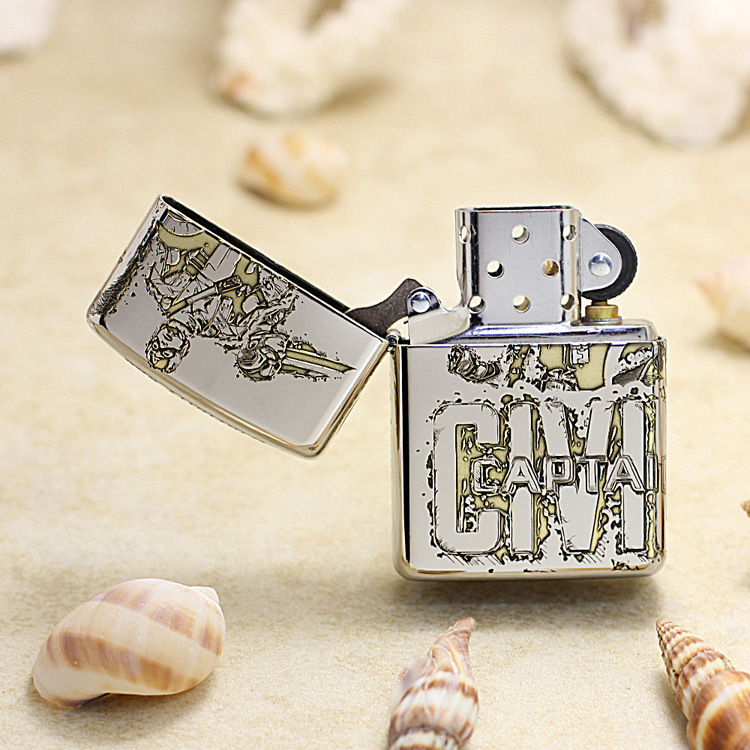 Bật lửa Zippo khắc Captain America chất liệu đồng mạ Chrome