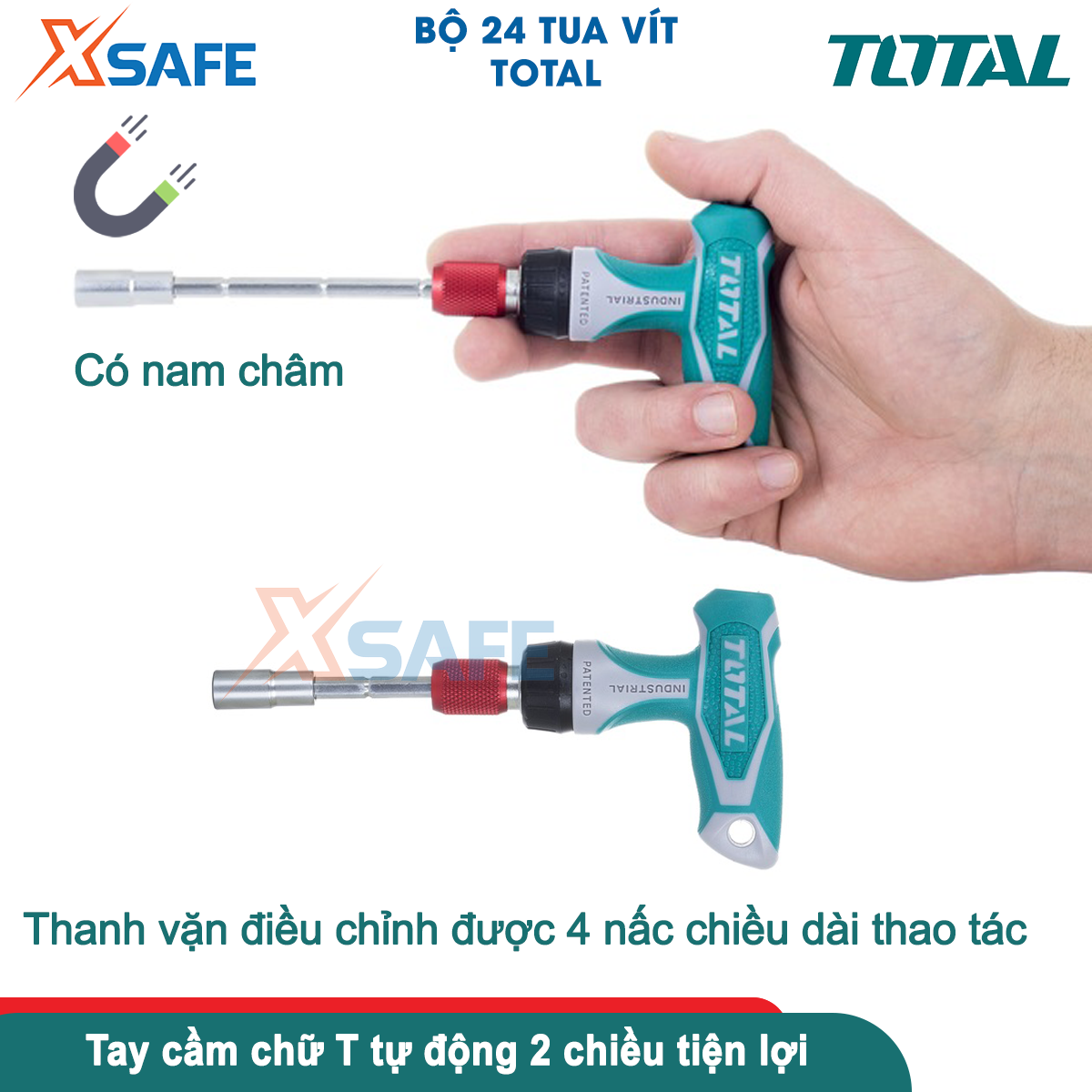 Bộ tua vít tự động 24 chi tiết TOTAL thép CR-V bộ tuốc nơ vít đa năng kèm đầu mũi vít và đầu tuýp chống gỉ sét dễ sử dụng TACSD30186