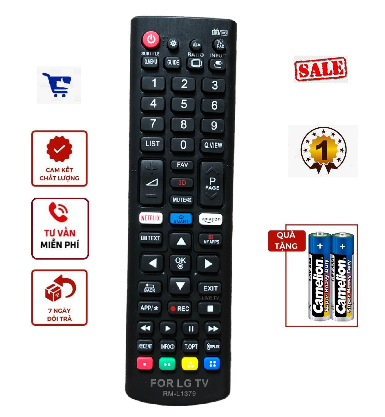 Điều khiển tivi lg ngắn thông minh rm-1379 - tặng kèm pin - remote từ xa rm-1379