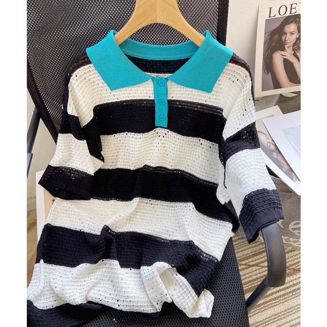 Áo váy len dệt kim oversize dáng thụng rộng - len lỗ vân trám
