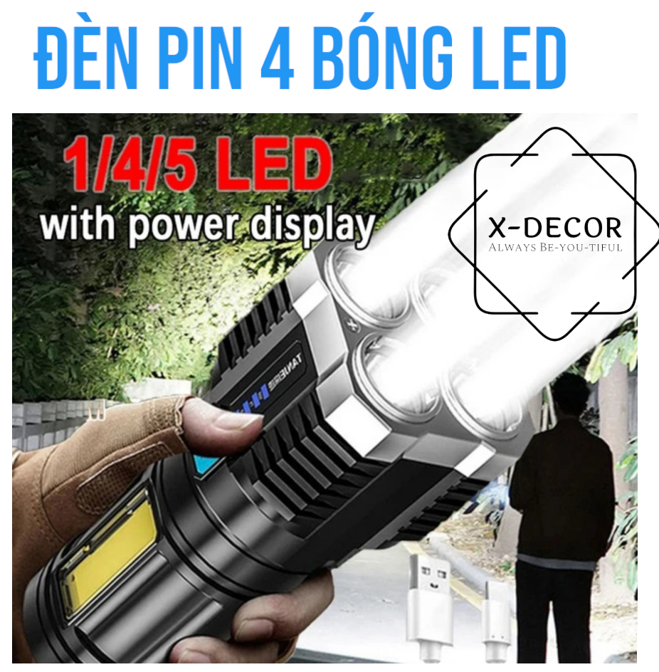 1200W super bright 4 LED flashlight portable long range portable rechargeable travel flashlight white light 4 modes, portable USB rechargeable flashlight