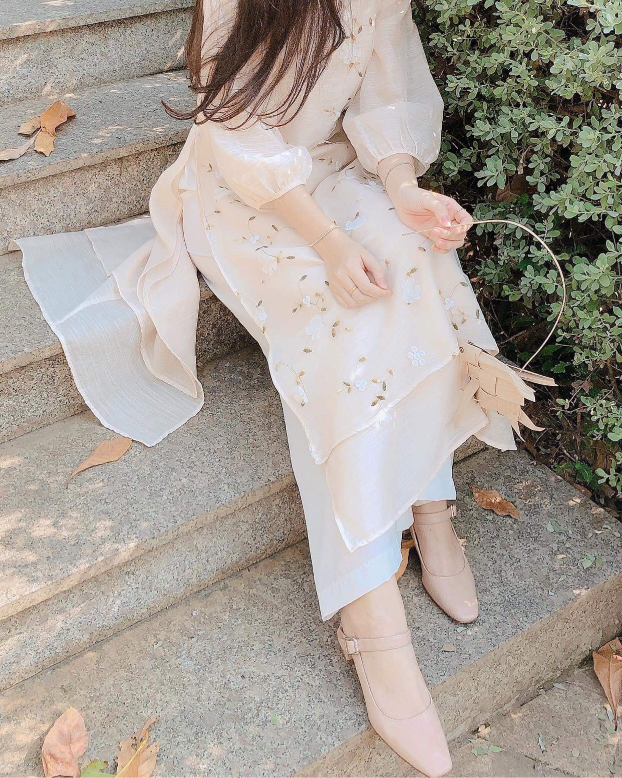 Set áo dài cách tân hoa 3D