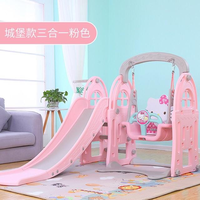 Cầu trượt liên hoàn xích đu và rổ bóng Kitty