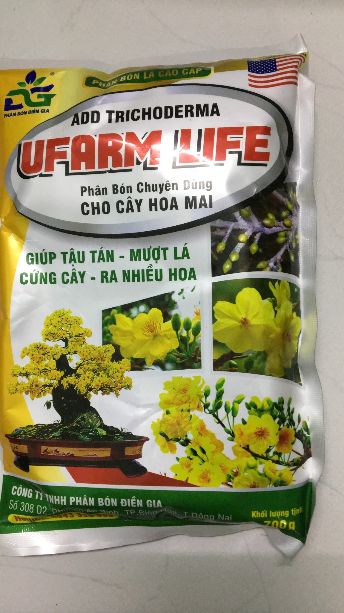 Phân bón hữu cơ chuyên dụng cho hoa mai UFARM LIFE có bổ sung Trichodema gói 700gr