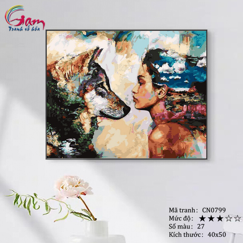 Paint by numbers kit with frame - No CN0799 Girl and wolf Painting For Home Wall Decor, New Hobby And Gift