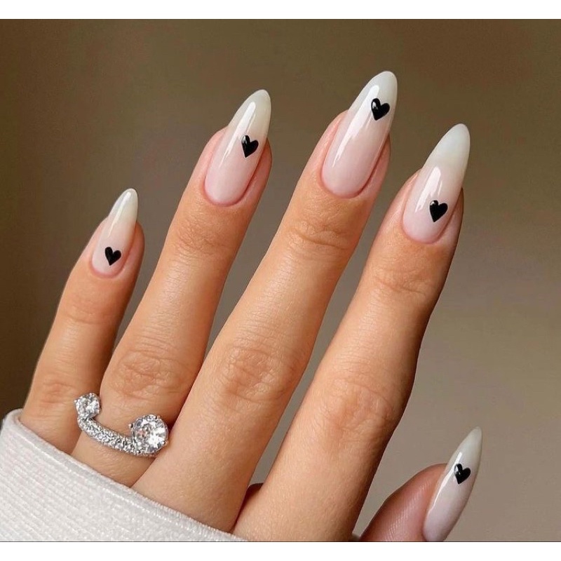 Nailbox - nail xinh giá rẻ mẫu đơn giản thạch gạo vẽ tim đen đủ xinh ấn tượng