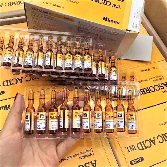 [HCM]Vitamin C Huons-1 vĩ 10 ống 2ml (Dùng mix với tảo xoắn/ hồng sâm)