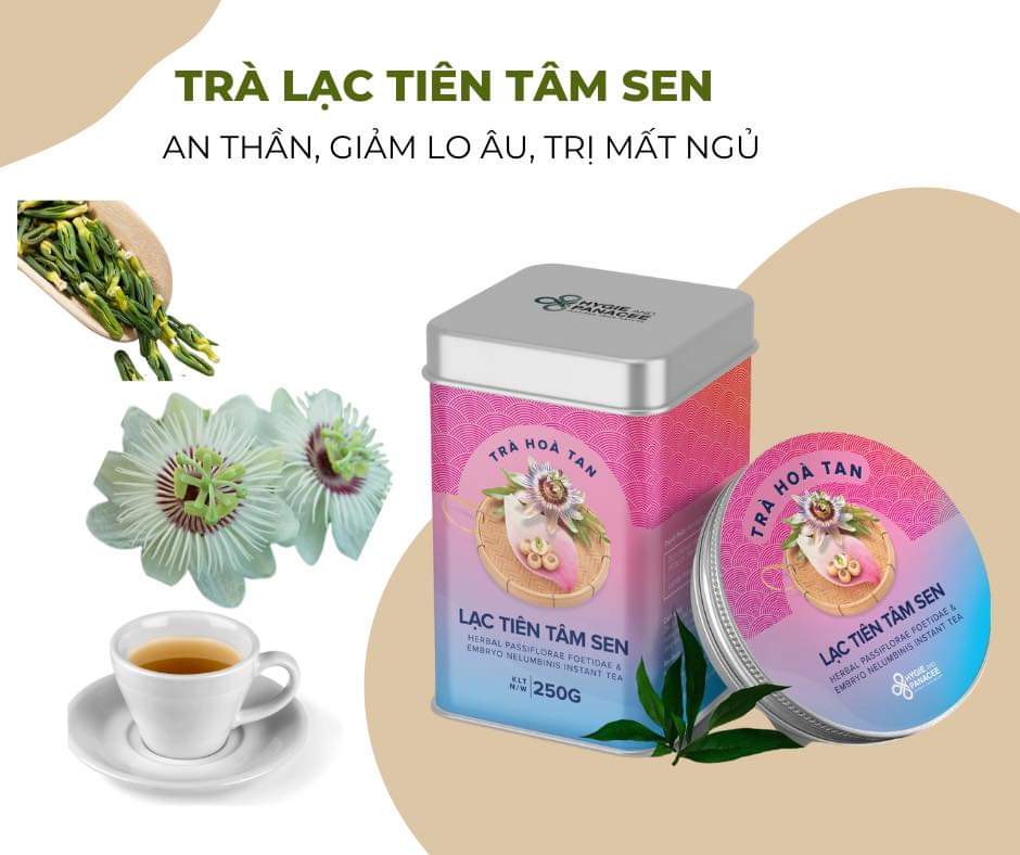 Trà Lạc tiên Tâm sen HYgie, Trà thảo mộc hòa tan, Trà lạc tiên, trà tâm sen giúp an thần, dễ ngủ, ngủ ngon hơn tiện dụng dễ dùng, thơm ngon, dễ uống