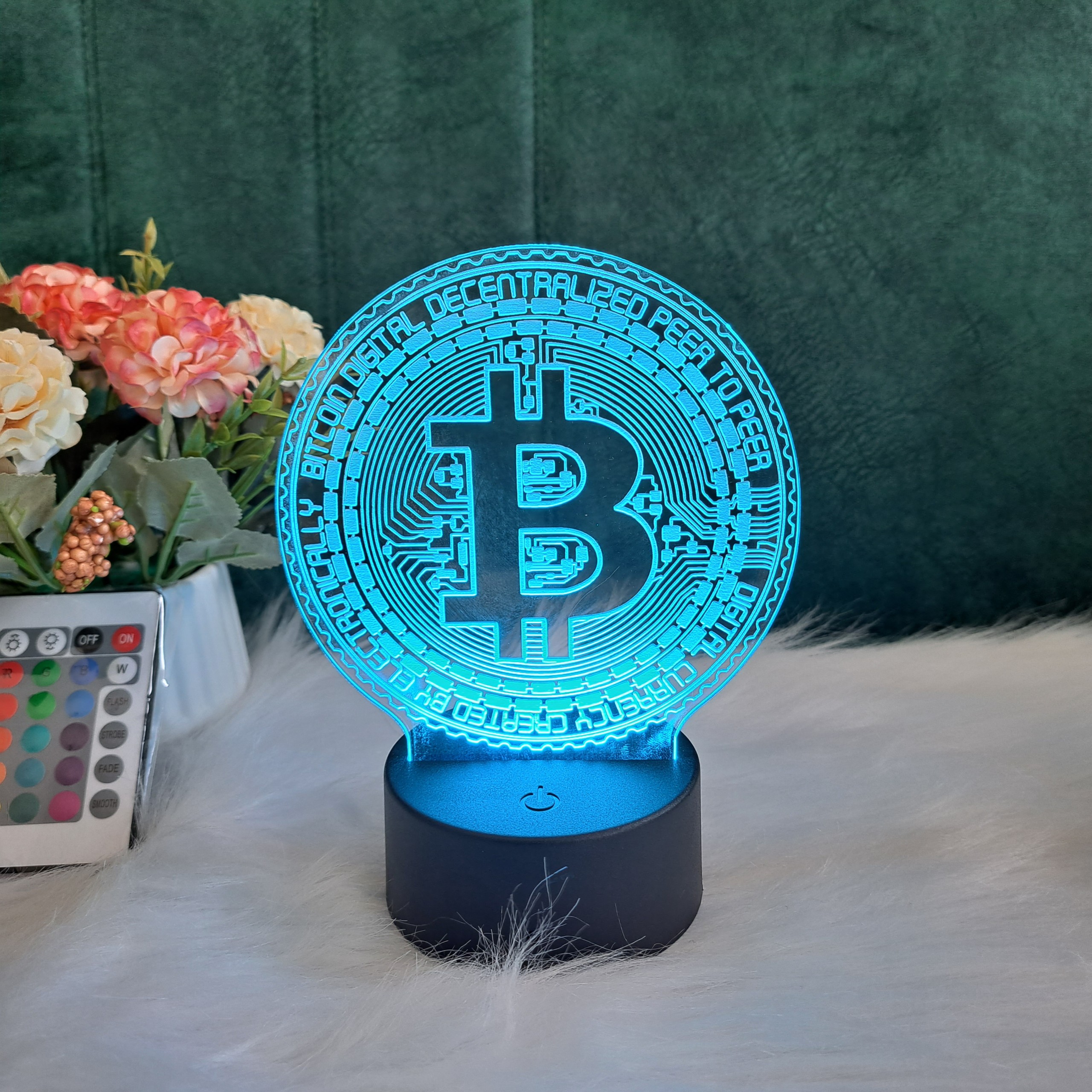 Đèn Led 3D đồng bitcoin 16 màu đẹp