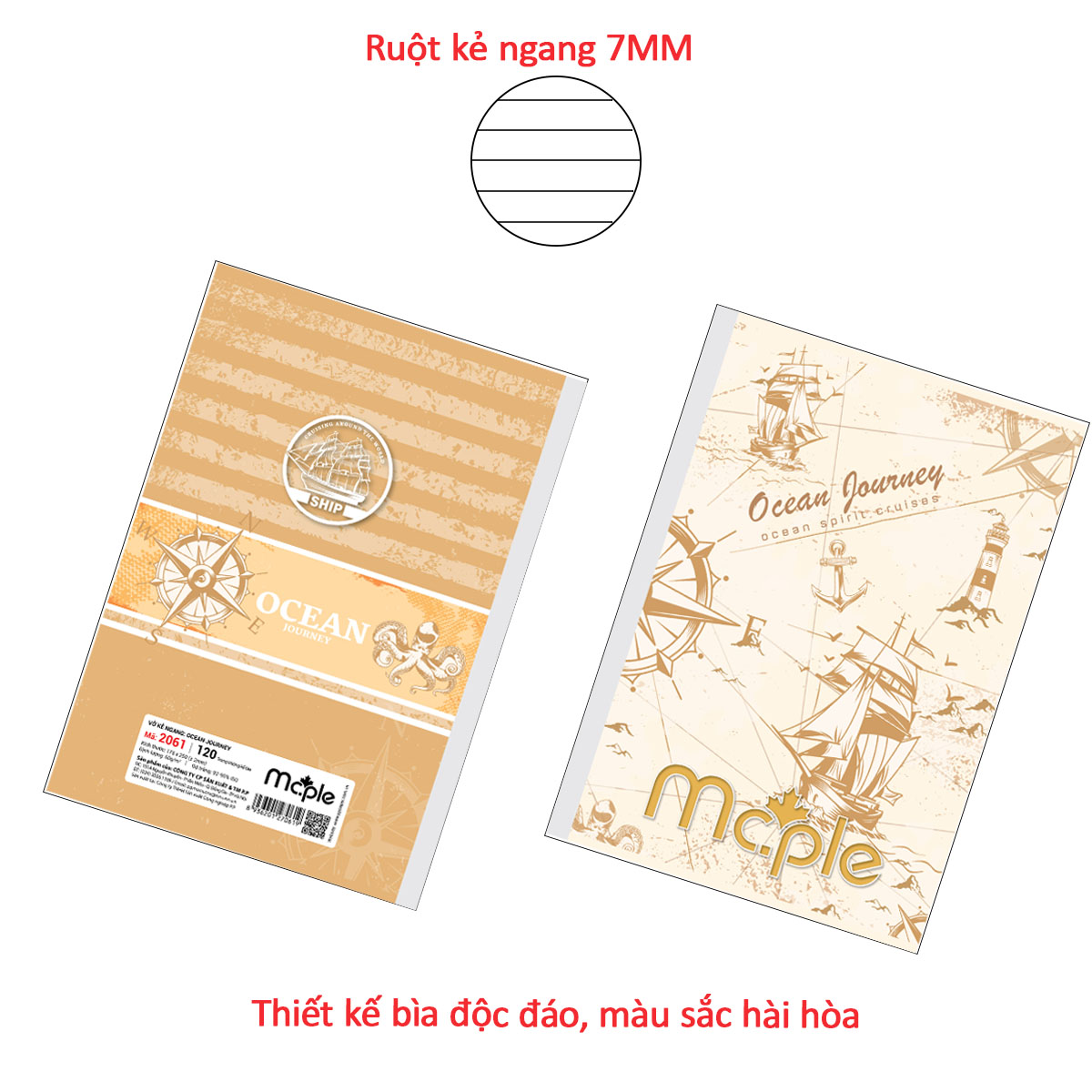 [MC.PLE] Combo 5 quyển vở Kẻ ngang B5 Mc.ple 80/120 trang OCEAN JOURNEY, định lượng 60gsm, độ trắng 92% ISO - Sổ tập vở chất lượng, bám mực tốt - MS2060/2061