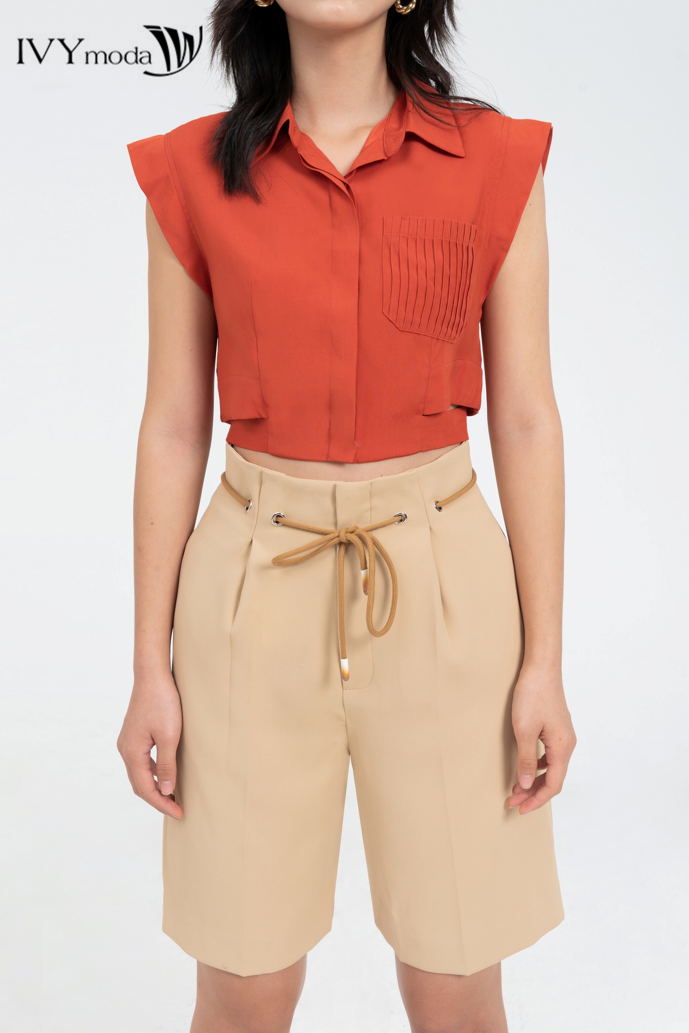 Áo croptop lụa tay hến IVY moda MS 16B9453