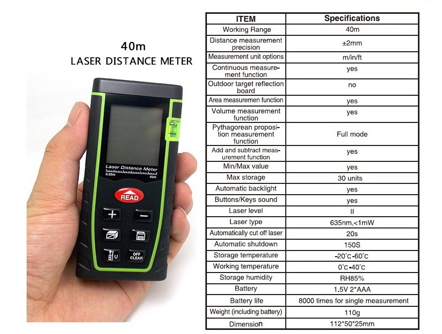 THƯỚC ĐO KHOẢNG CÁCH 40M BẰNG TIA LAZE