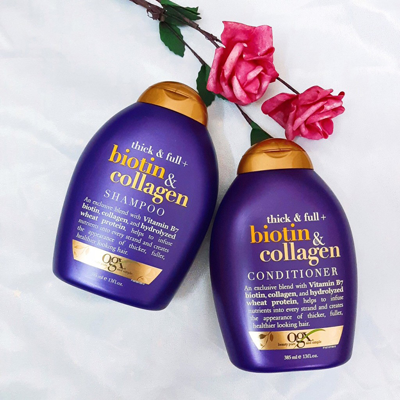 Dầu xả làm dày tóc OGX Thick & Full + Biotin & Collagen Conditioner 385ml (màu tím)