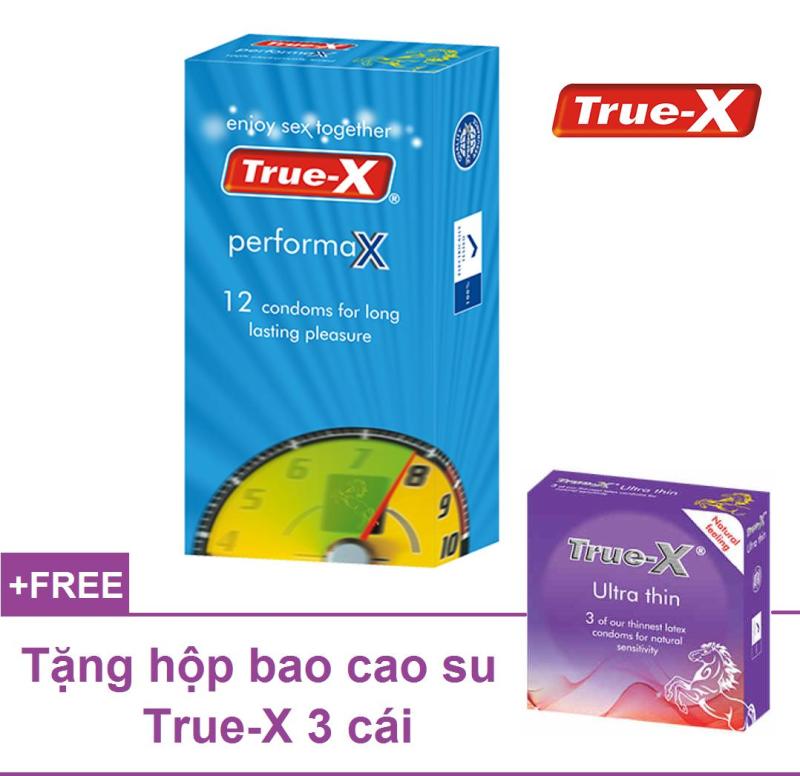 Combo 1 hộp Bao cao su kéo dài thời gian True-X PerformaX Extra time tặng 1 hộp 3 chiếc