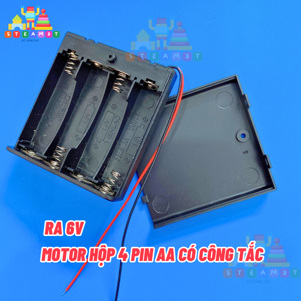 Hộp khay 4 pin aa có công tắc - mắc nối tiếp 4 pin aa ra 6v