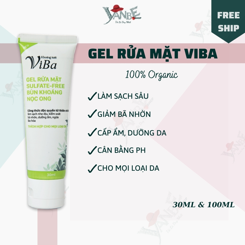 Sữa rửa mặt dưỡng ẩm và kiểm soát bả nhờn Viba với bùn khoáng nọc ong giúp loại bỏ bụi bẩn, làm sạch sâu dịu nhẹ 30ml _ Yanbe_shop