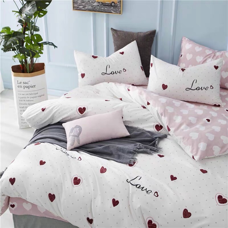 Trọn Bộ 4 Món Cotton Poly Nhập Mẫu TIM ĐỎ WORRY
