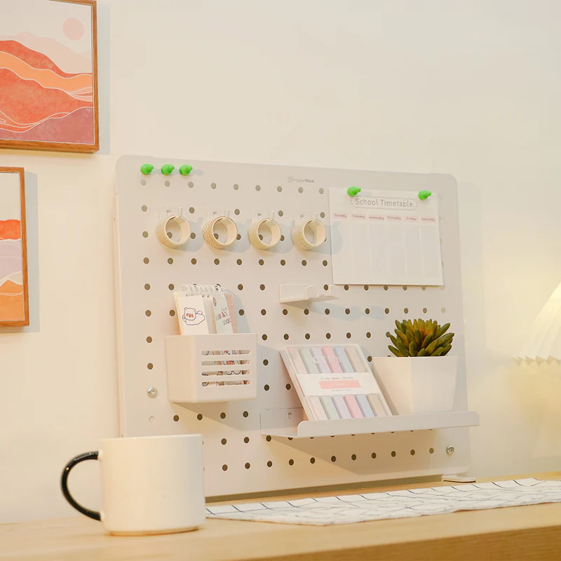 Bảng treo đồ Pegboard HyperWork PG-02 (Bảng kim loại, sơn tĩnh điện cao cấp, chân kẹp bàn, 14 phụ kiện đi kèm)