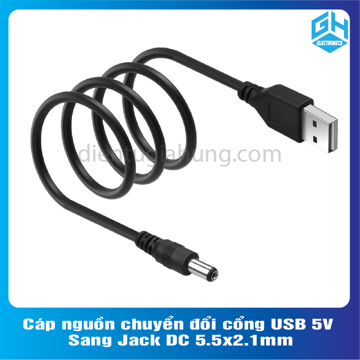 Cáp nguồn chuyển đổi cổng USB 5V Sang Jack DC 5.5x2.1mm
