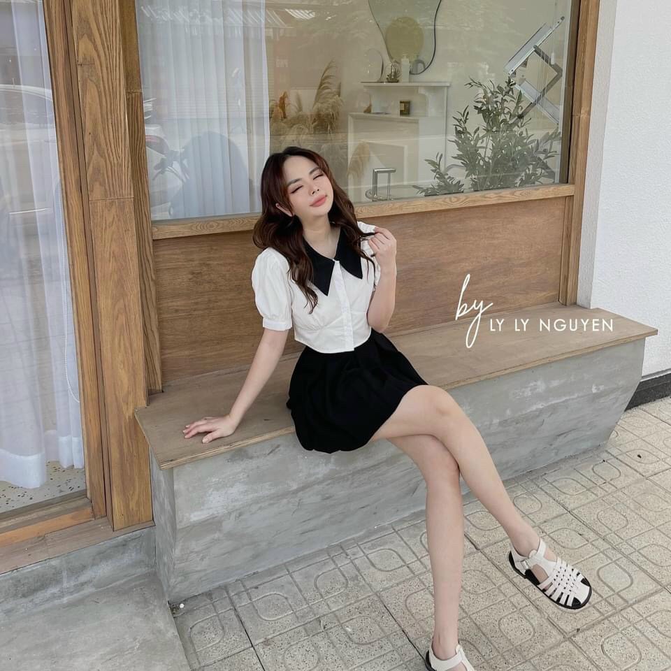 Áo croptop cổ sơ mi siêu dễ thương😍