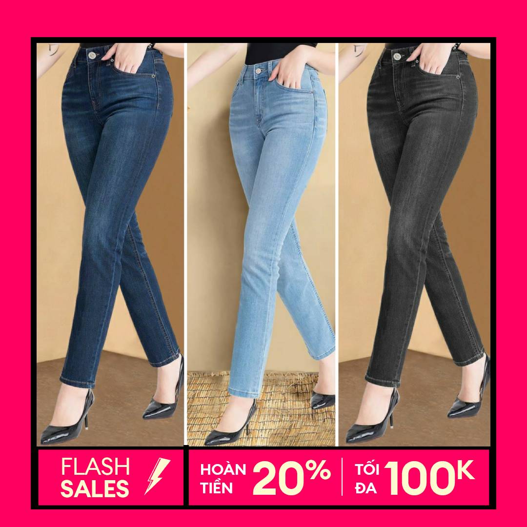 Quần Jeans Nữ Quần Bò Nữ Lưng Cao Cotton 100%  Co Giãn 4 Chiều Dáng Skinny Xuất Khẩu Cao Cấp