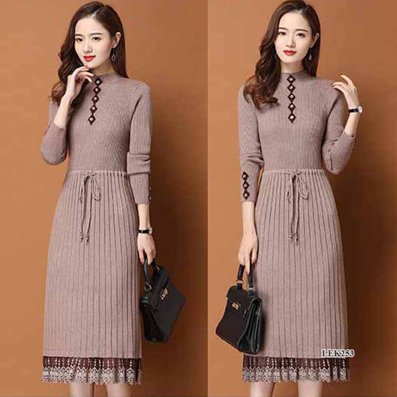 Váy len nữ thu đông phong cách Hàn Quốc LEK253