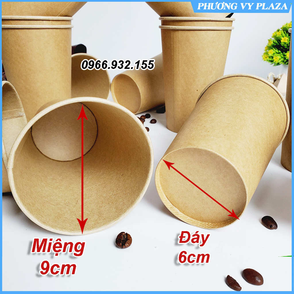 Set 50 chiếc cốc giấy nâu trơn 480ml - 16oz