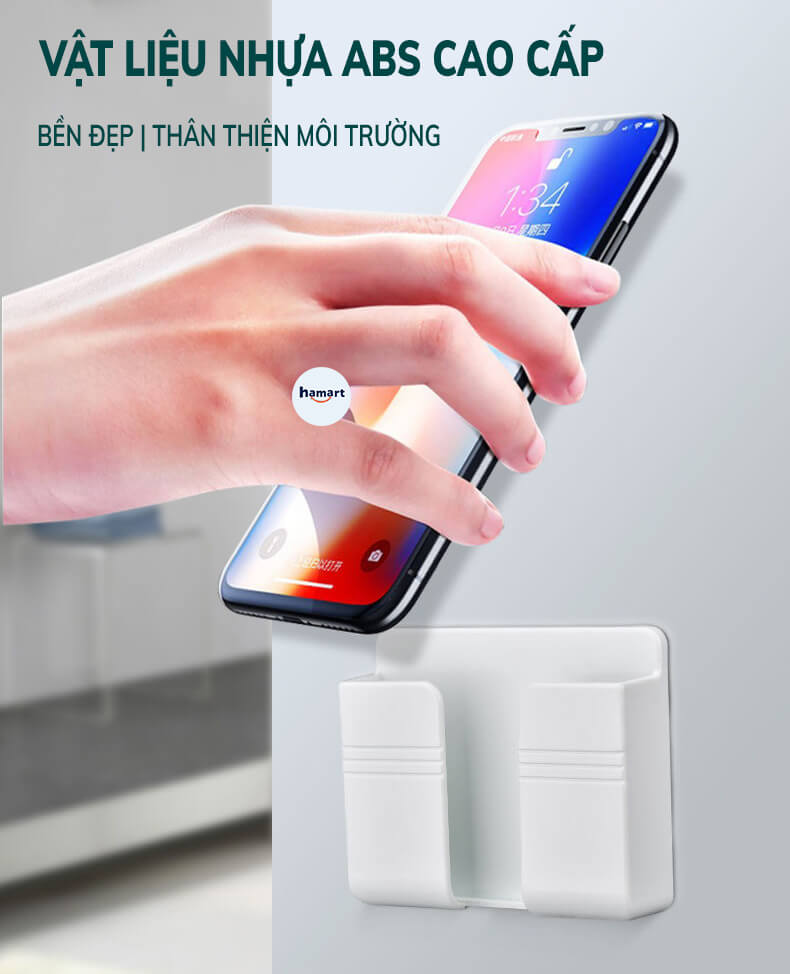 Punch-free Mobile Phone Holder Wall Mount Stand Remote Control Organizer Storage Box Charging Bedside Container Rack