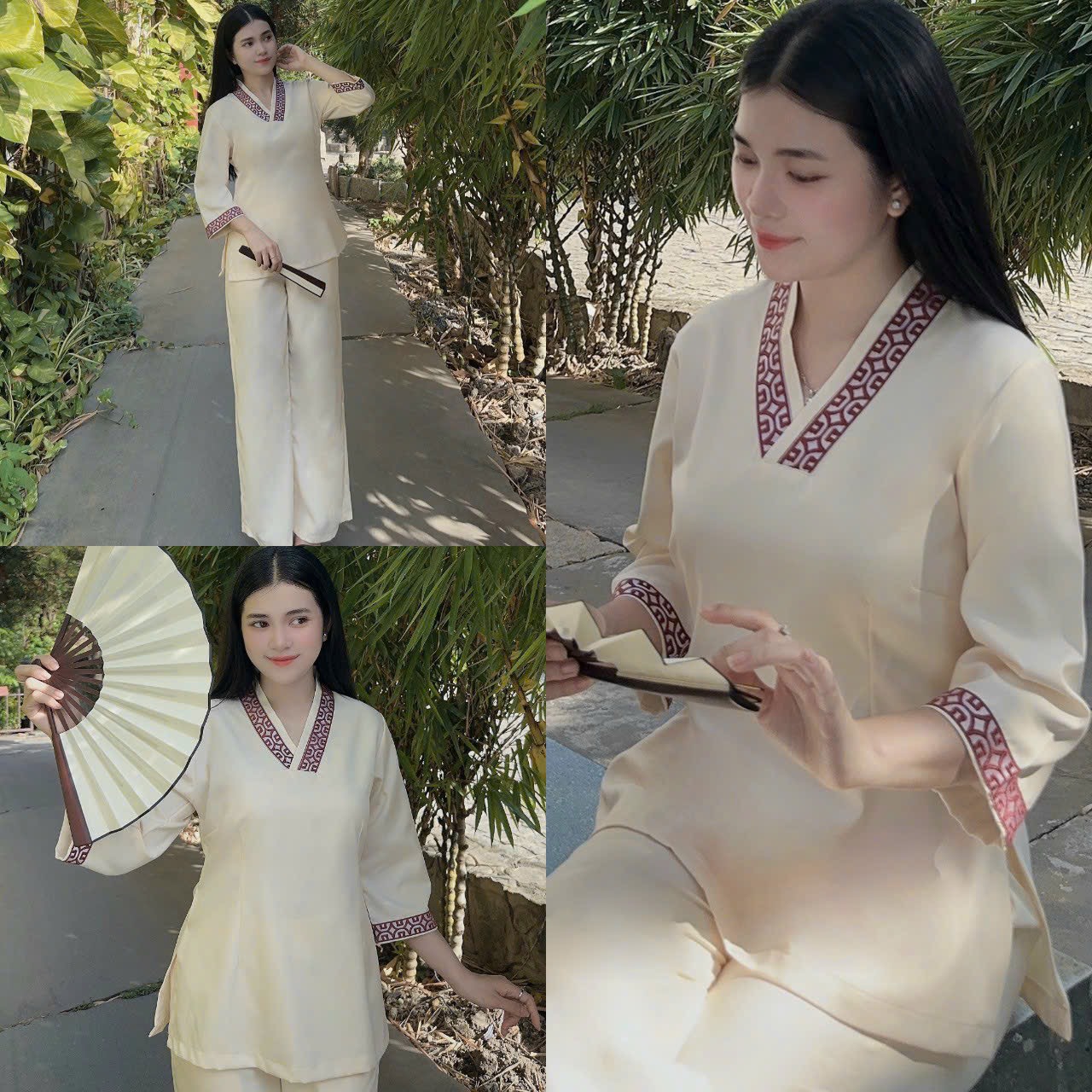 Đồ lam đi chùa # bộ lụa hàn sen 1 nút# quần áo nữ cao cấp