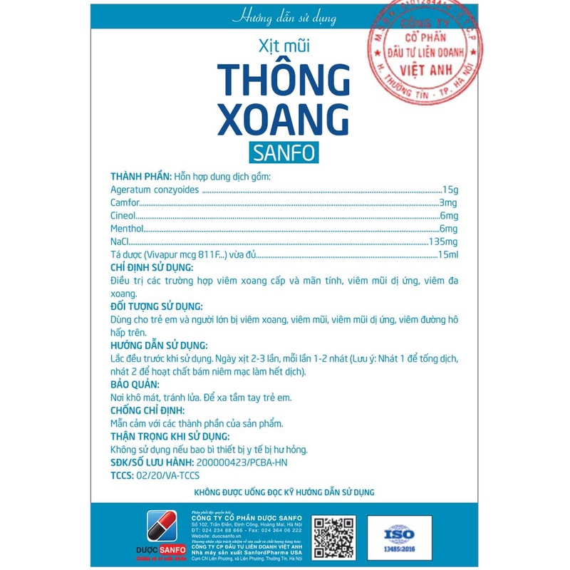Xịt mũi thông xoang Sanfo