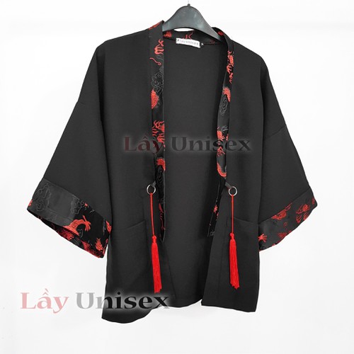 [HCM]o Haori Kimono Phối Gấm Rồng Đỏ