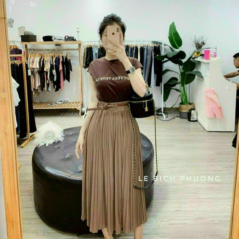 CHân váy xếp ly nữ dài qua gối
