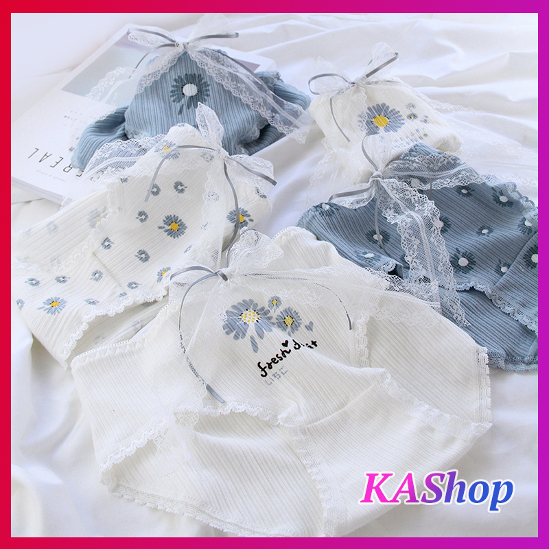 Quần lót nữ cotton tăm CAO CẤP hoa cúc Phối nơ XINH XẮN - KAShop
