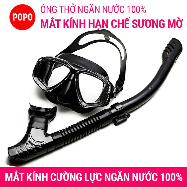 Bộ kính lặn ống thở mắt kính cường lực chính hãng POPO mặt nạ lặn ống thở lặn ngăn nước tuyệt đối, kiếng lặn biển hạn chế sương mờ
