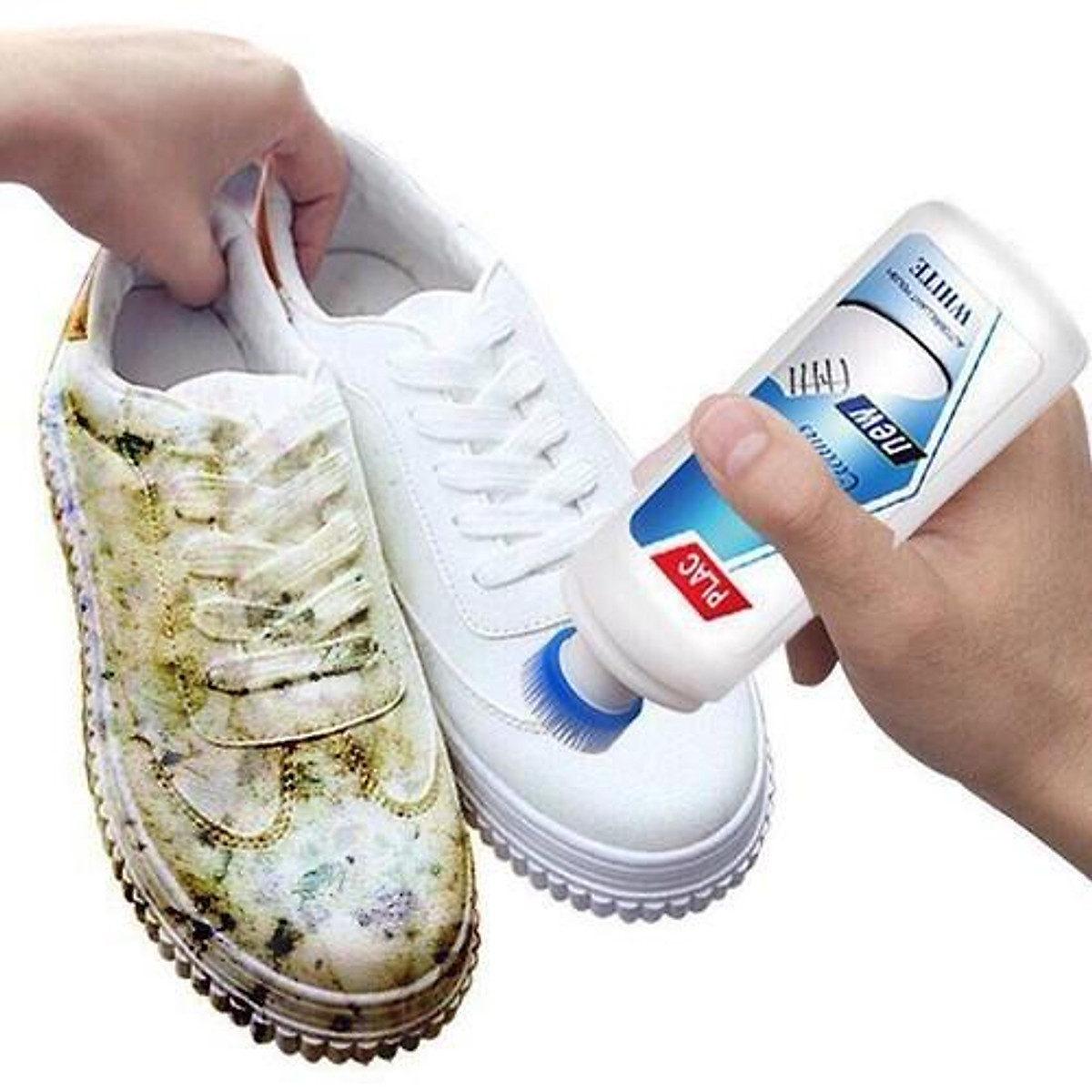 Chai tẩy rửa, vệ sinh giày dép, túi xách có đầu cọ đa năng plac 100ml cao cấp - nước đánh giày, dép plac siêu sạch chai xịt trắng giày kiêm đánh giày plac