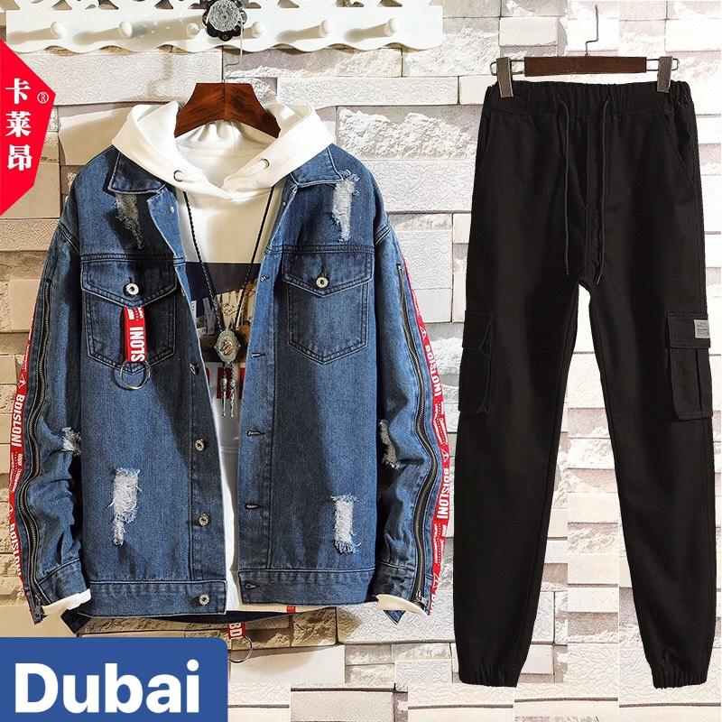ÁO KHOÁC JEAN NAM CHẤT BÒ XANH ĐẬM NÓN TRẮNG HÀN QUỐC CHẤT MEN NGẦU DB-00 - DUBAI FASHION