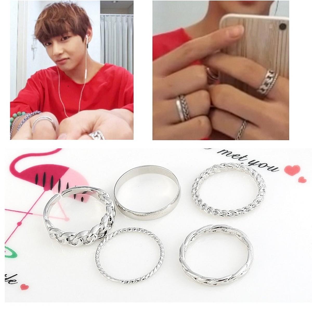 Bộ set 5nhẫn Kim Tae Hyunh (V - BTS) bao ngầu, siêu hot. Nhẫn thần tượng V BTS