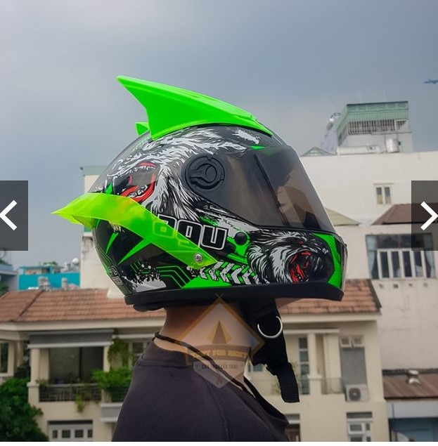 Mũ Fullface AGU Tem Xanh Lá sừng và đuôi ( tặng túi đựng nón )