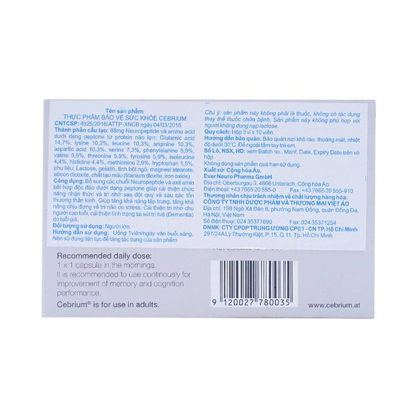 Viên uống bổ não Cebrium (Hộp/30 viên)