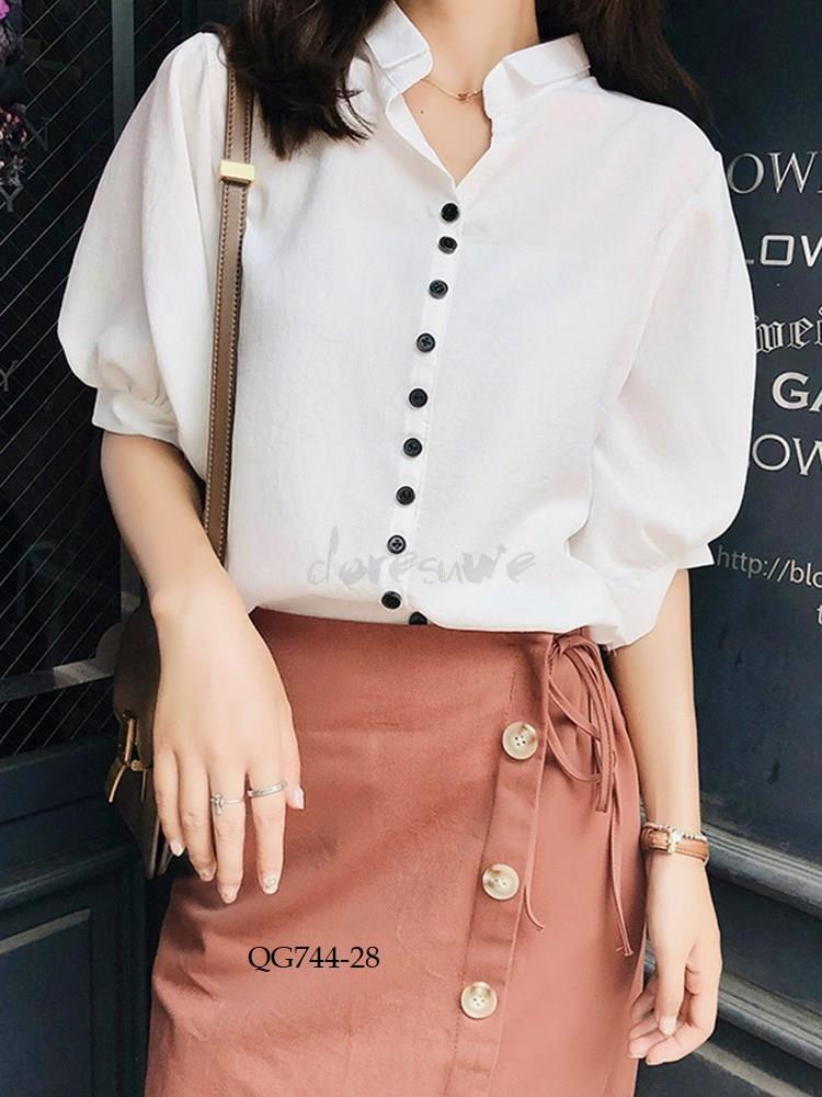 Qg744 -áo sơ mi trắng phối nút xinh xắn - size s-6xl