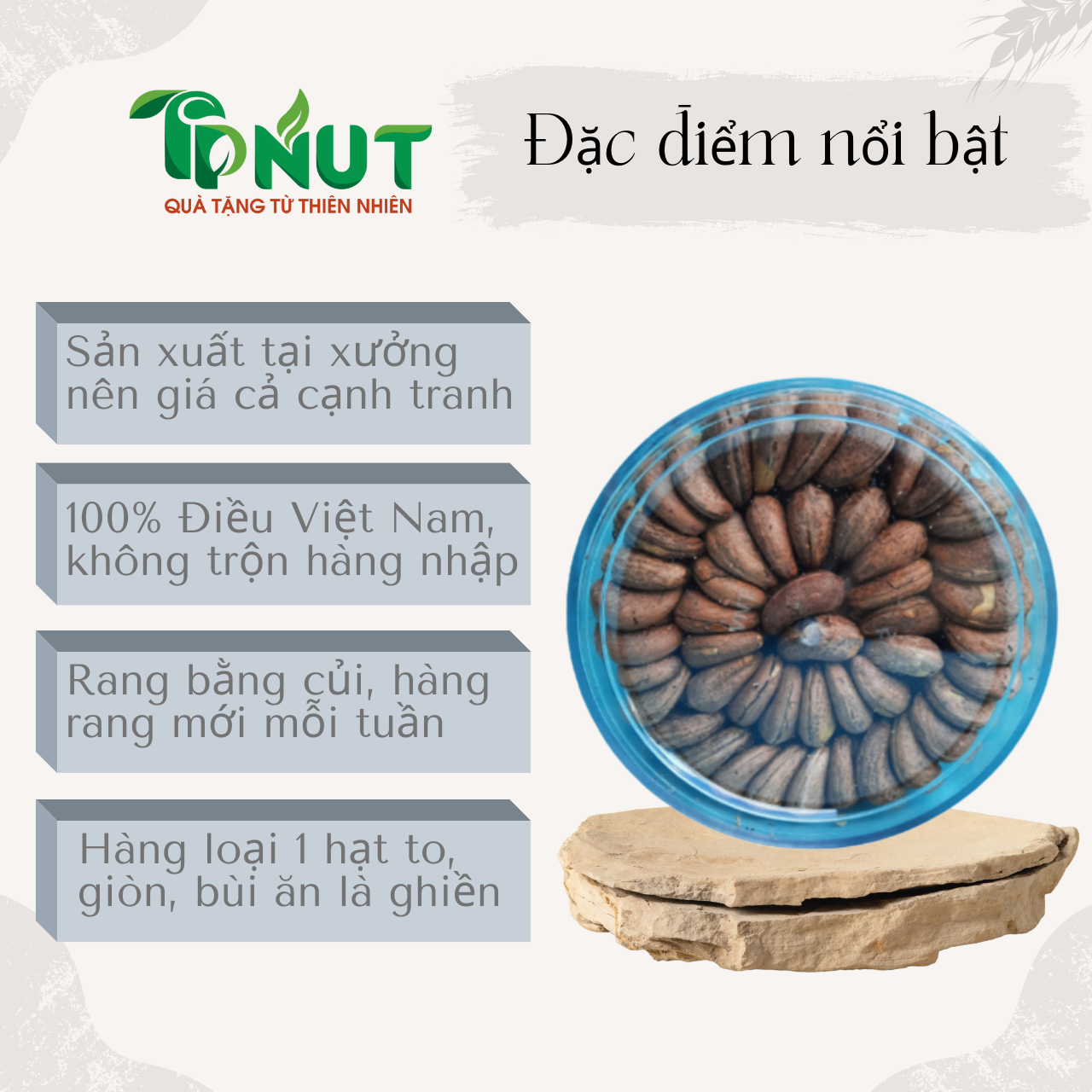 500g Hạt điều rang muối bình phước TPNut loại nguyên lụa size A cồ (loại 1)