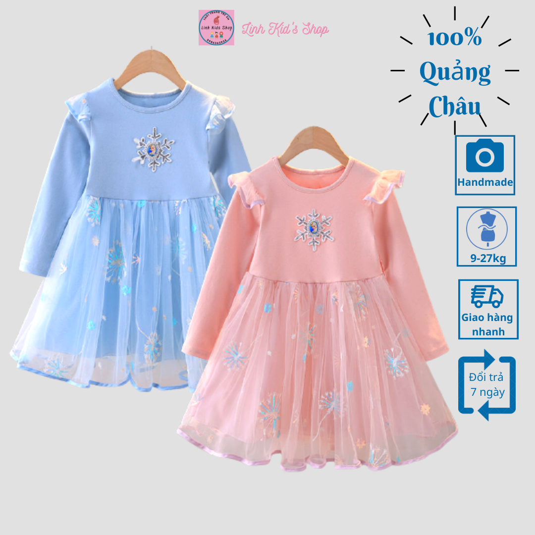 Váy elsa dài tay Quảng Châu cho bé gái 9-28kg