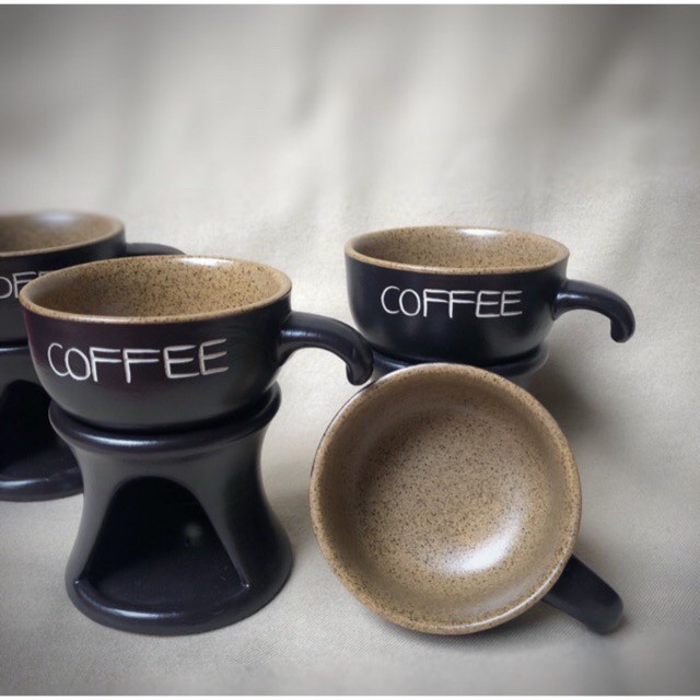 [Giá Sỉ] Bộ Bếp Tách Đun Hâm Nóng Cafe Bằng Gốm Sứ Bát Tràng Size 100ml