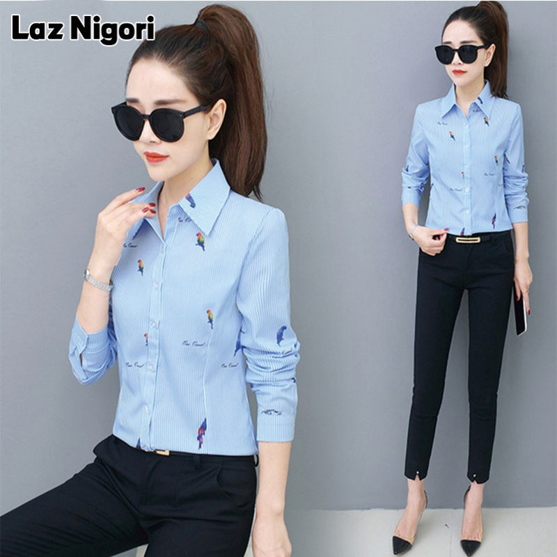 NI Blouses for women stylish temperament ladies shirt tops personalized bird print striped print shirt base shirt