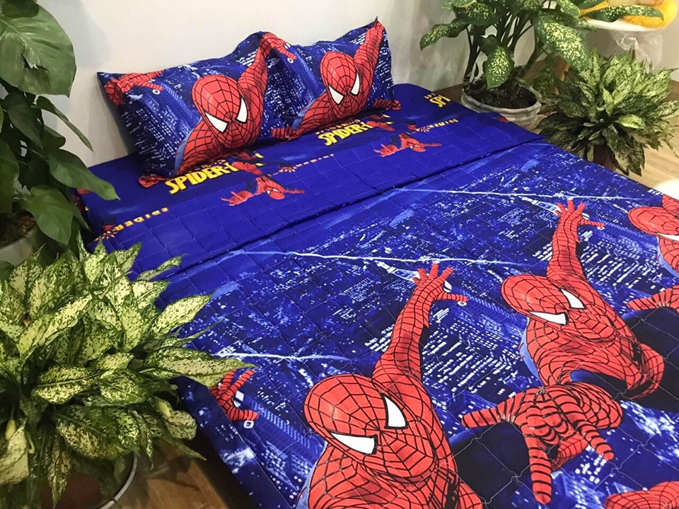 Bộ Chăn Ga Gối Cotton Poly - Hình Người Nhện ( 3 Món , 4 Món , 5 Món )