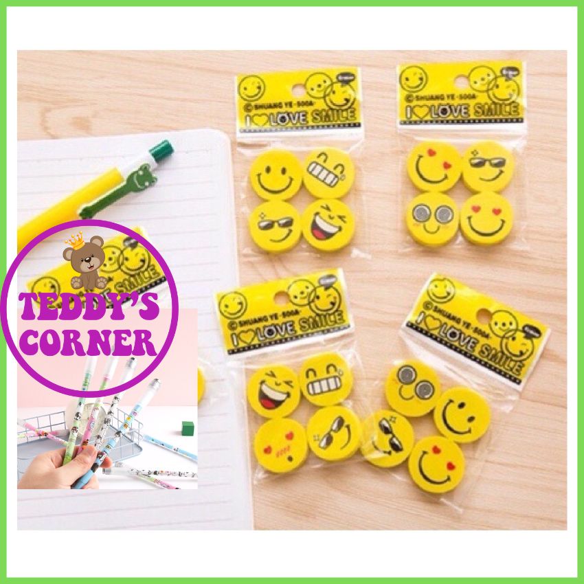 Túi Gồm 4 Viên Tẩy Mặt Cười (Tẩy Hình Mặt Cười); TEDDY CORRNER