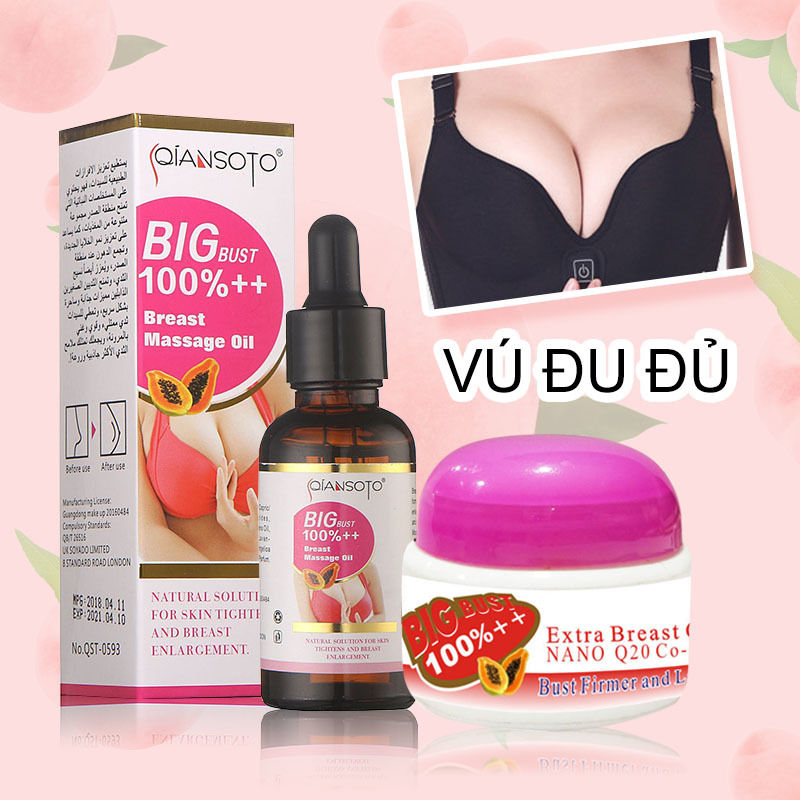 Qiansoto 1 Bộ Tinh Dầu Nở Ngực Tăng Ngực + Kem Nở Ngực Tăng Ngực Sự phối hợp, Làm Săn Chắc Tăng Vòng 1 Hiệu Quả Enhancement Breast Cream Upsize